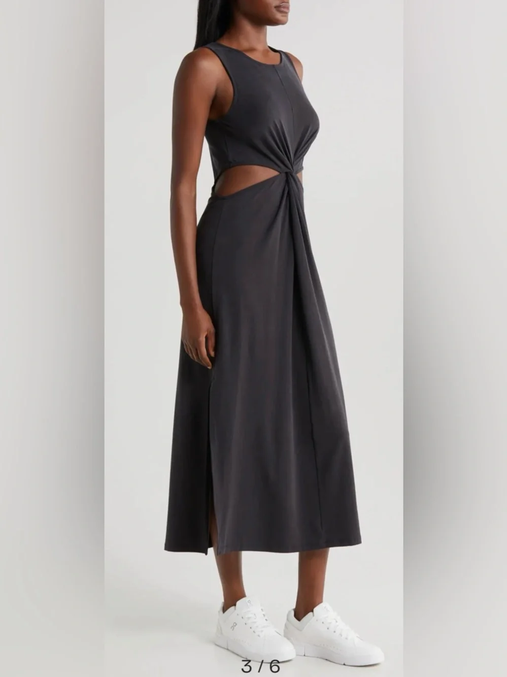 Beyond Yoga Black Twist-Knot Cutout Midi Dress M - Picture 9 of 15